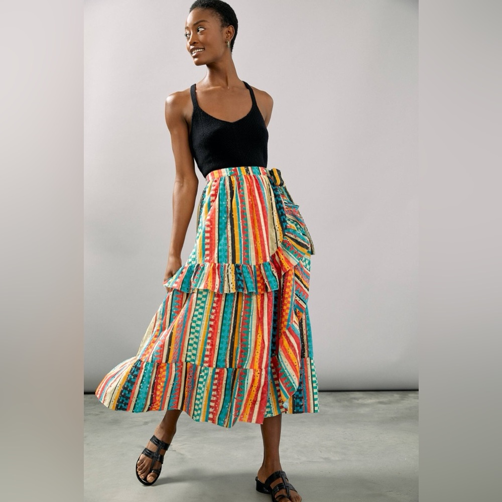Verb pallavi singhee anthropologie Ruffled Eyelet Wrap Maxi Skirt size M